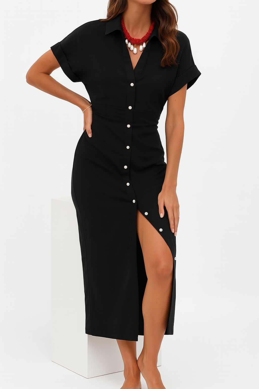 Ulvly Pleated Button-Down Summer Dress