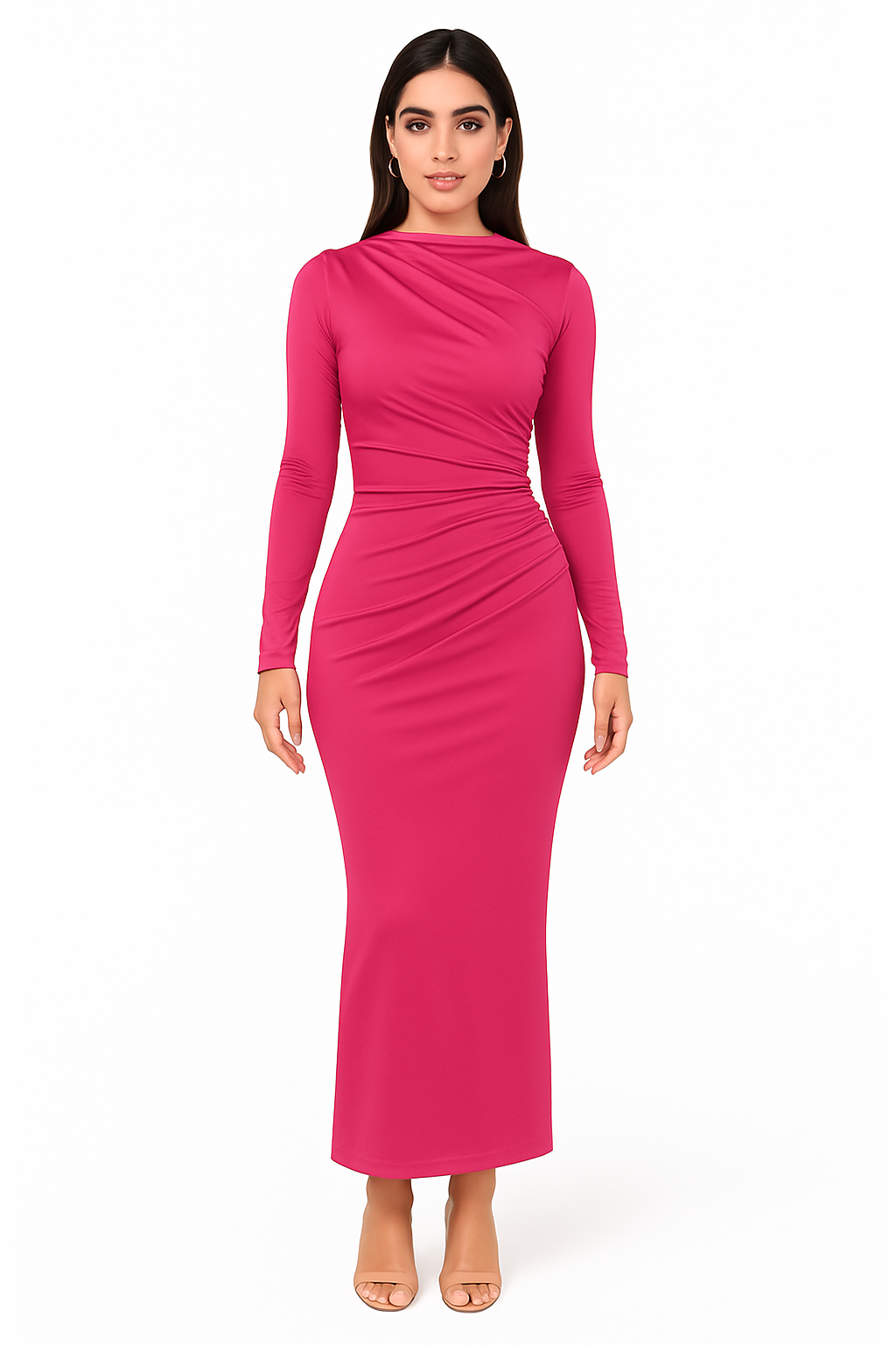Ulvly Long Sleeve Slim Fit Maxi Dress with Zipper Detail