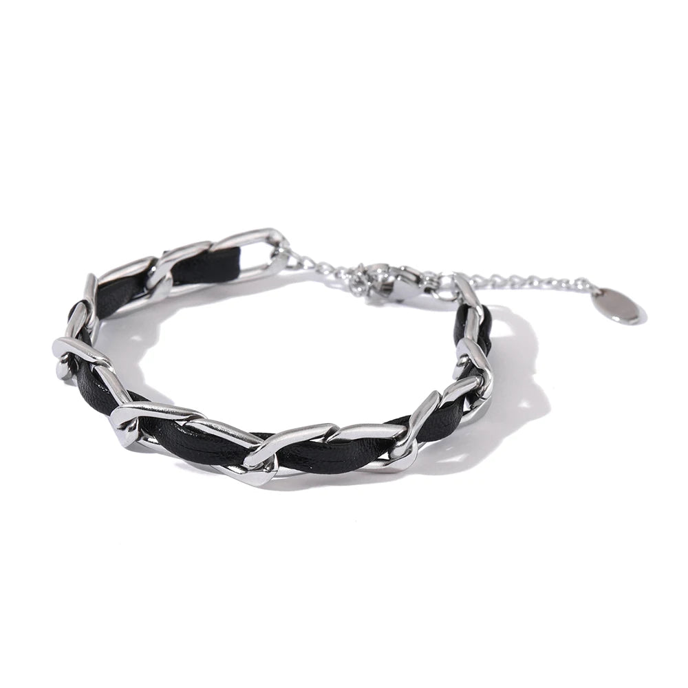 Ulvly Leather and Stainless Steel Charm Bracelet