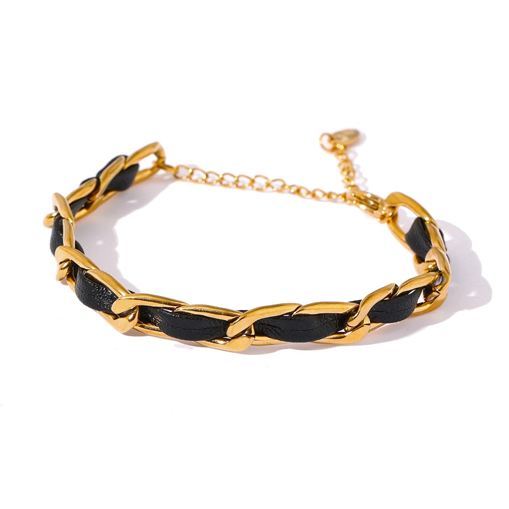 Ulvly Leather and Stainless Steel Charm Bracelet