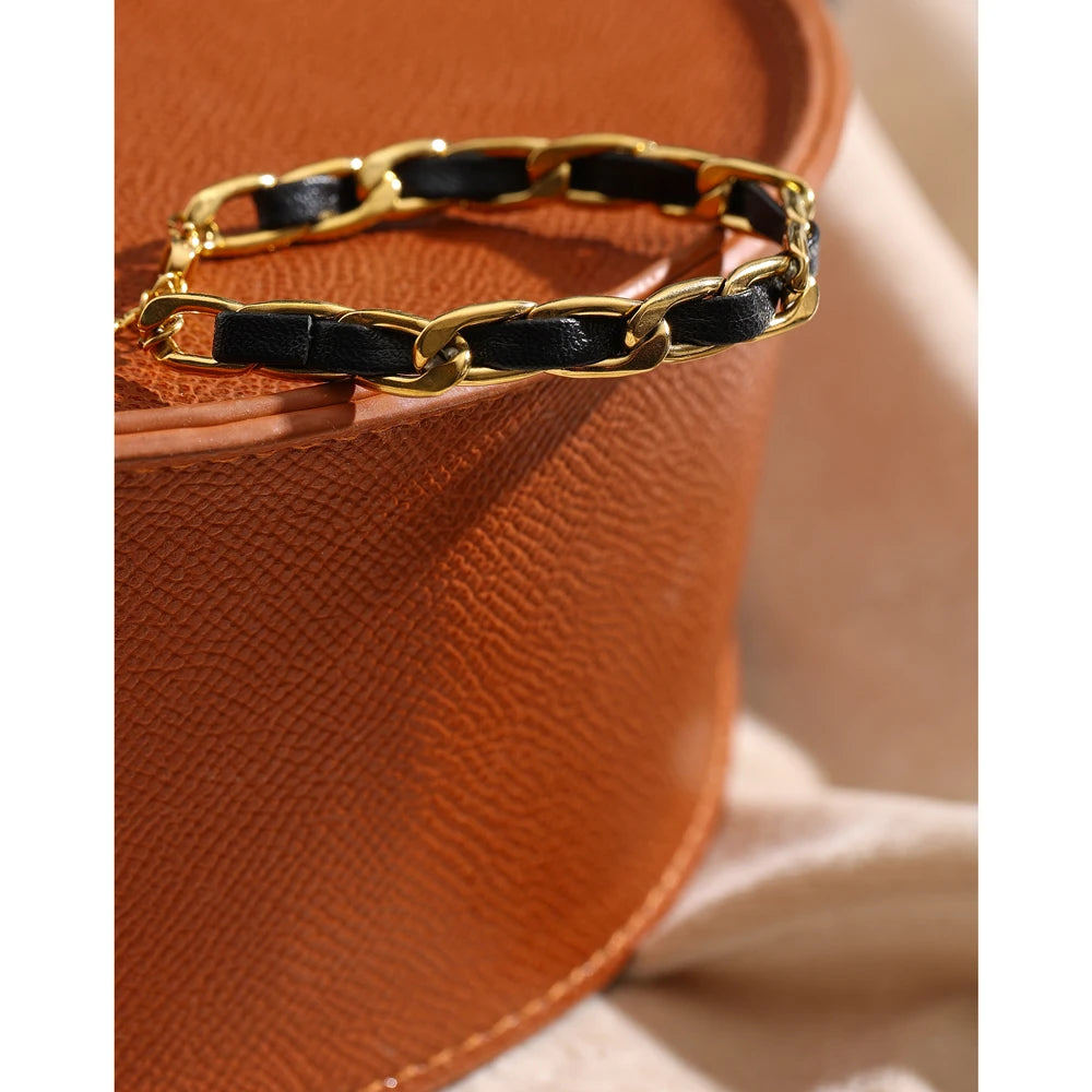 Ulvly Leather and Stainless Steel Charm Bracelet