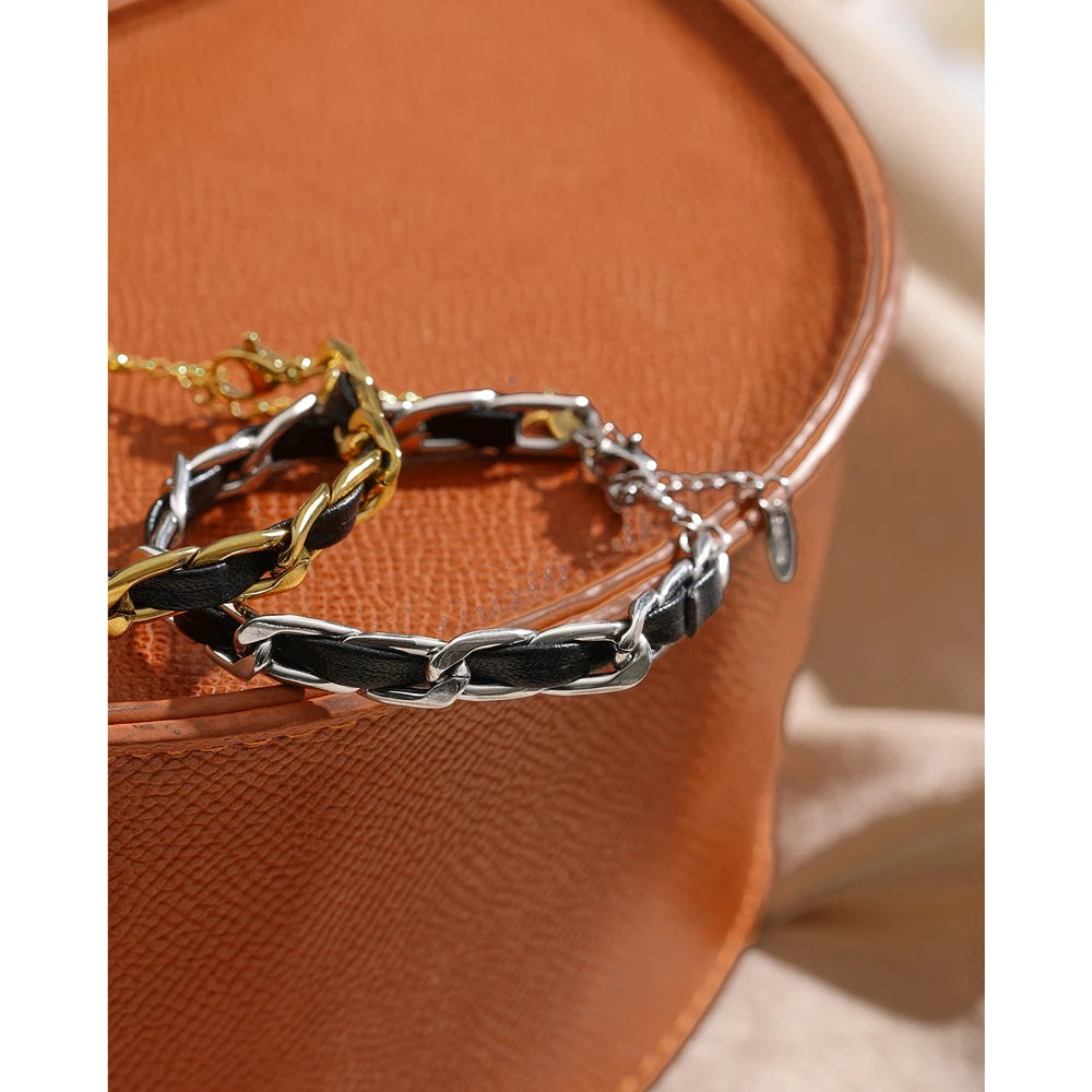 Ulvly Leather and Stainless Steel Charm Bracelet