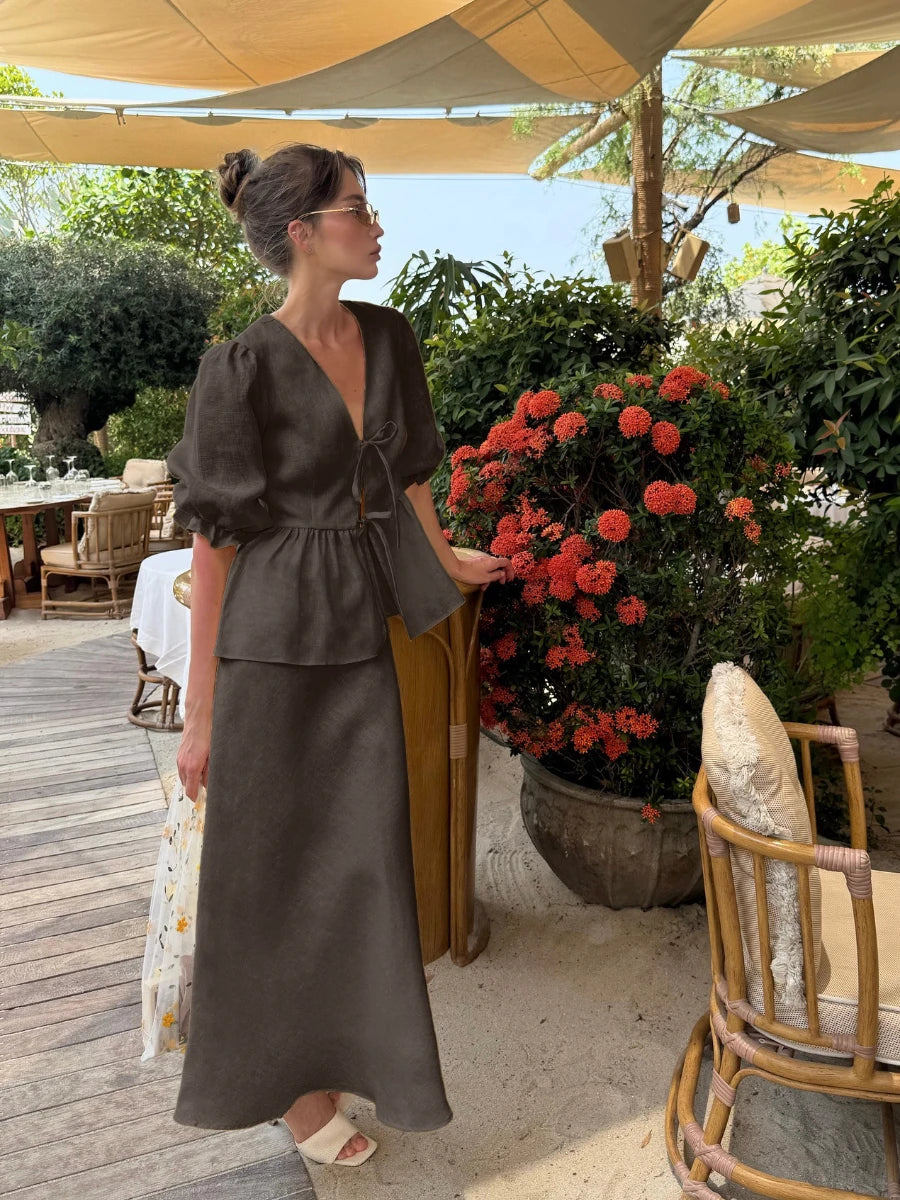 Ulvly Cotton Puff Sleeve &amp; Skirt Set