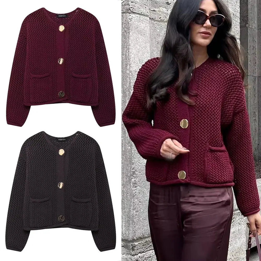 Ulvly Metal-Button Knit Cardigan