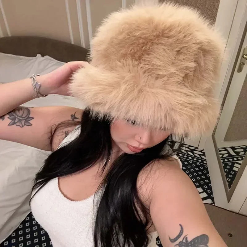 Ulvly Fluffy Faux Fur Bucket Hat