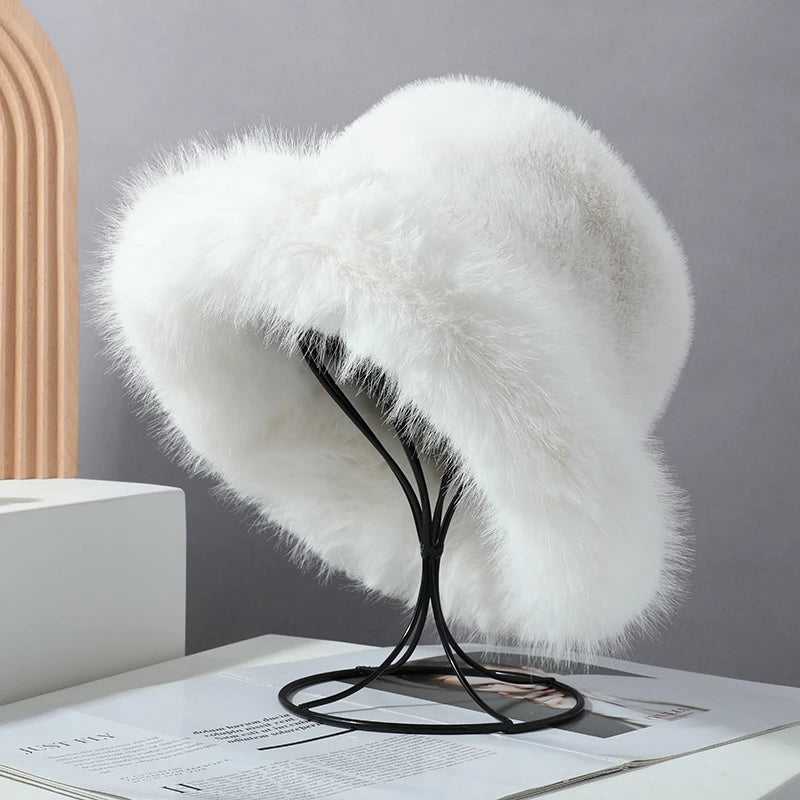 Ulvly Fluffy Faux Fur Bucket Hat