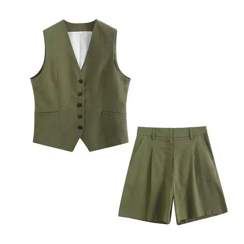 Ulvly Linen Vest &amp; Shorts Suit