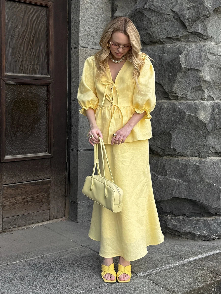 Ulvly Cotton Puff Sleeve &amp; Skirt Set