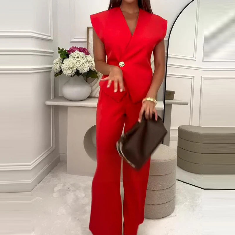 Ulvly Sleeveless V-Neck Suit Set