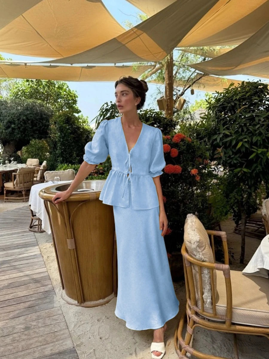 Ulvly Cotton Puff Sleeve &amp; Skirt Set