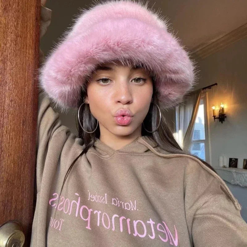 Ulvly Fluffy Faux Fur Bucket Hat