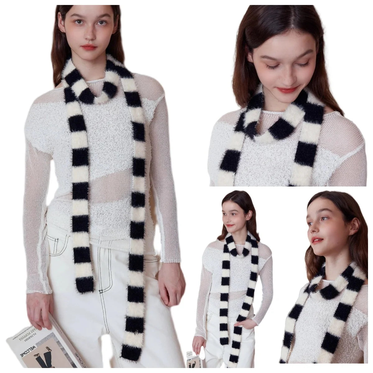 Ulvly Striped Plush Knit Scarf