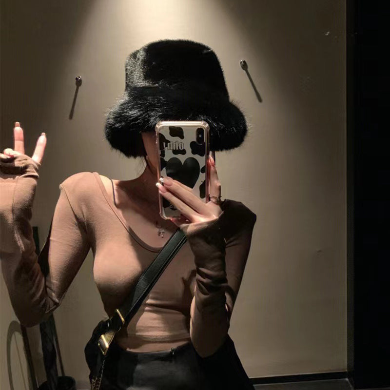 Ulvly Fluffy Faux Fur Bucket Hat