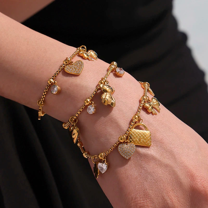 Ulvly Gold Plated Stainless Steel Charm Bracelet – Trendy Link Chain