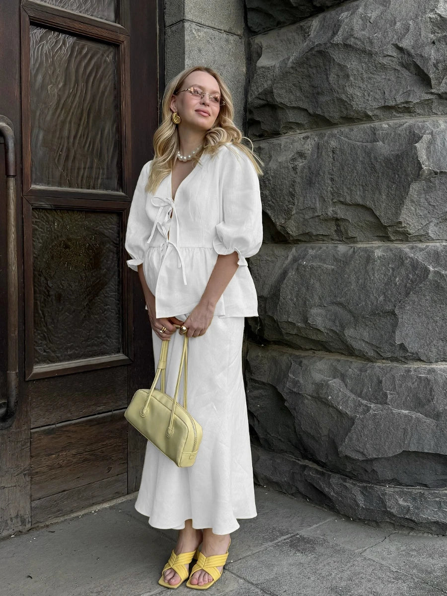 Ulvly Cotton Puff Sleeve &amp; Skirt Set
