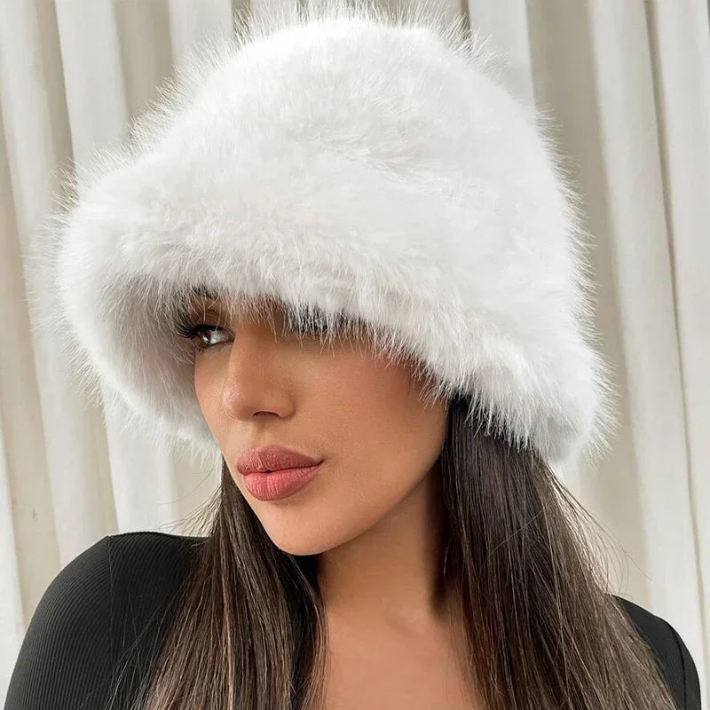 Ulvly Fluffy Faux Fur Bucket Hat