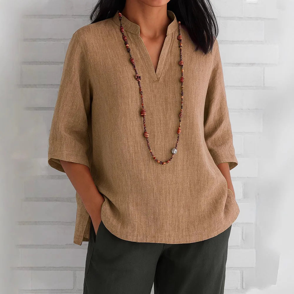 Ulvly V-Neck Linen-Blend Blouse