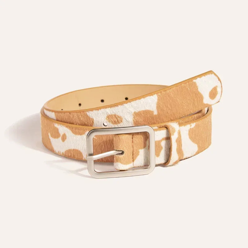 Ulvly Cow Print Faux Fur Belt