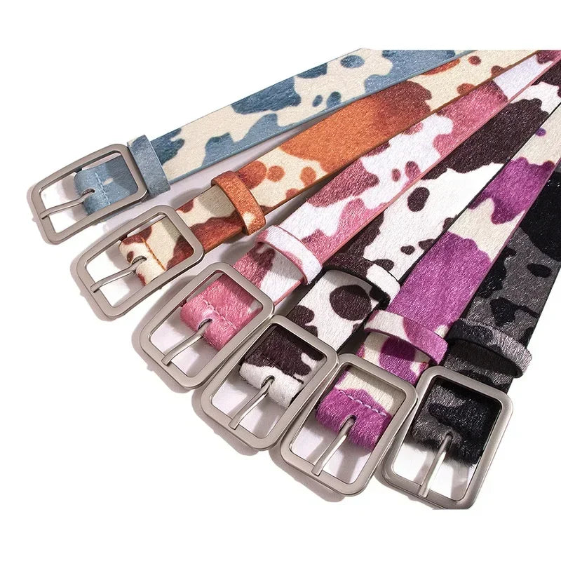 Ulvly Cow Print Faux Fur Belt