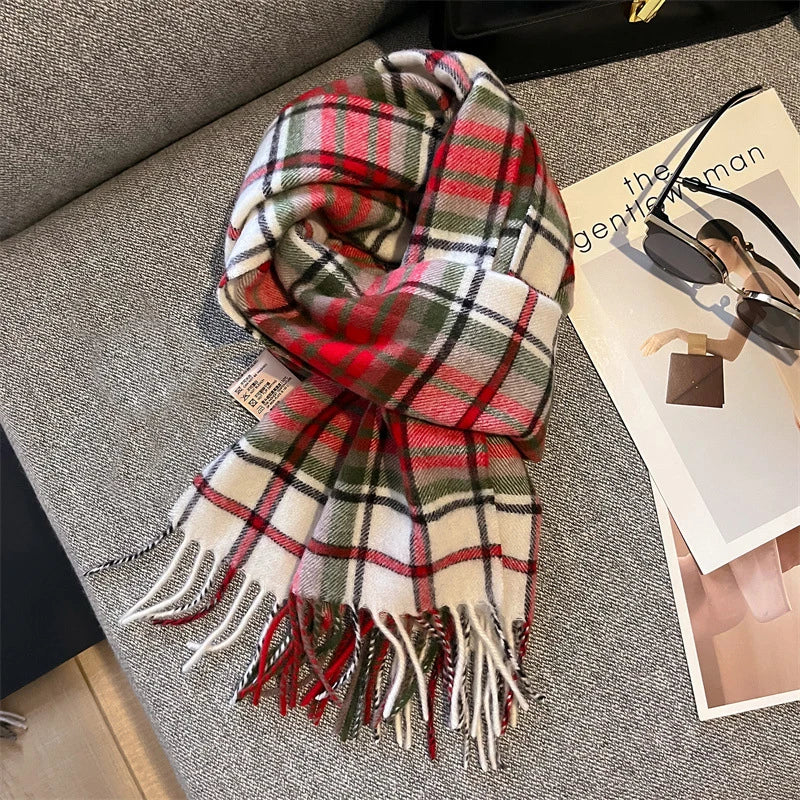 Ulvly Plaid Wool Tassel Scarf