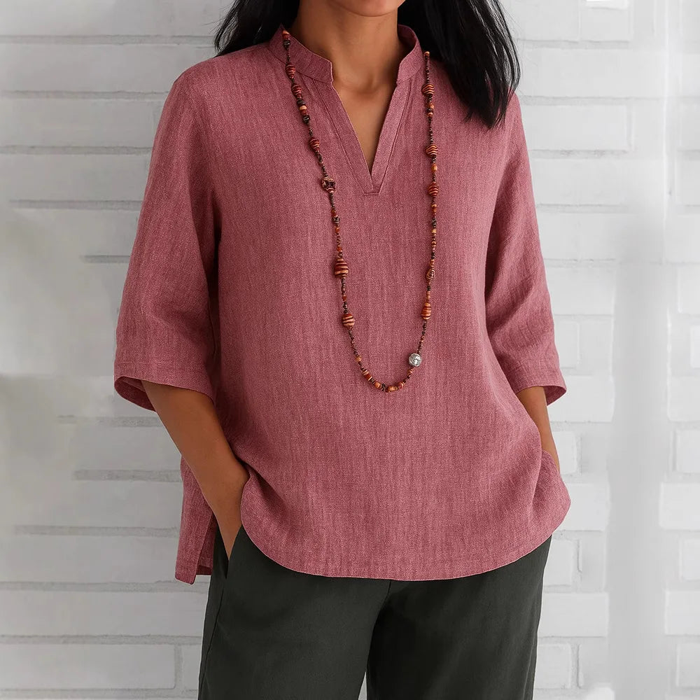 Ulvly V-Neck Linen-Blend Blouse