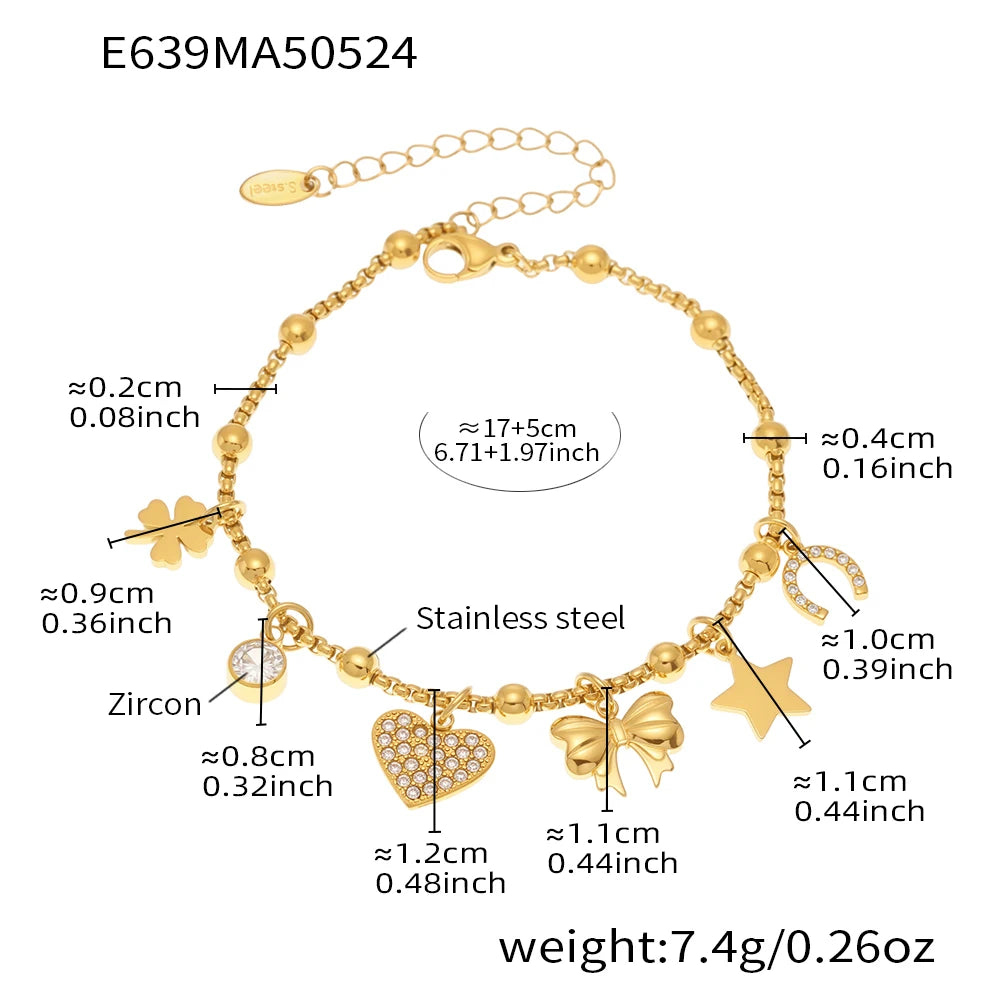 Ulvly Gold Plated Stainless Steel Charm Bracelet – Trendy Link Chain