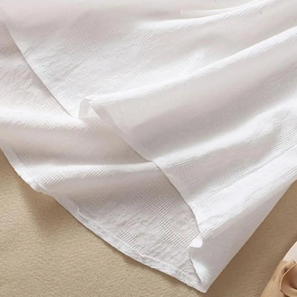 Elegant Women Blouse Shirt Hooded Cotton Linen Solid Color Buttons Half Placket Short Sleeve Top Thin Loose Blouse
