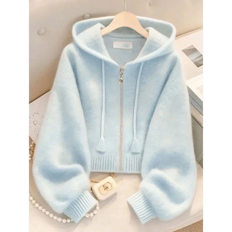 Ulvly Soft-Blue Knit Hoodie