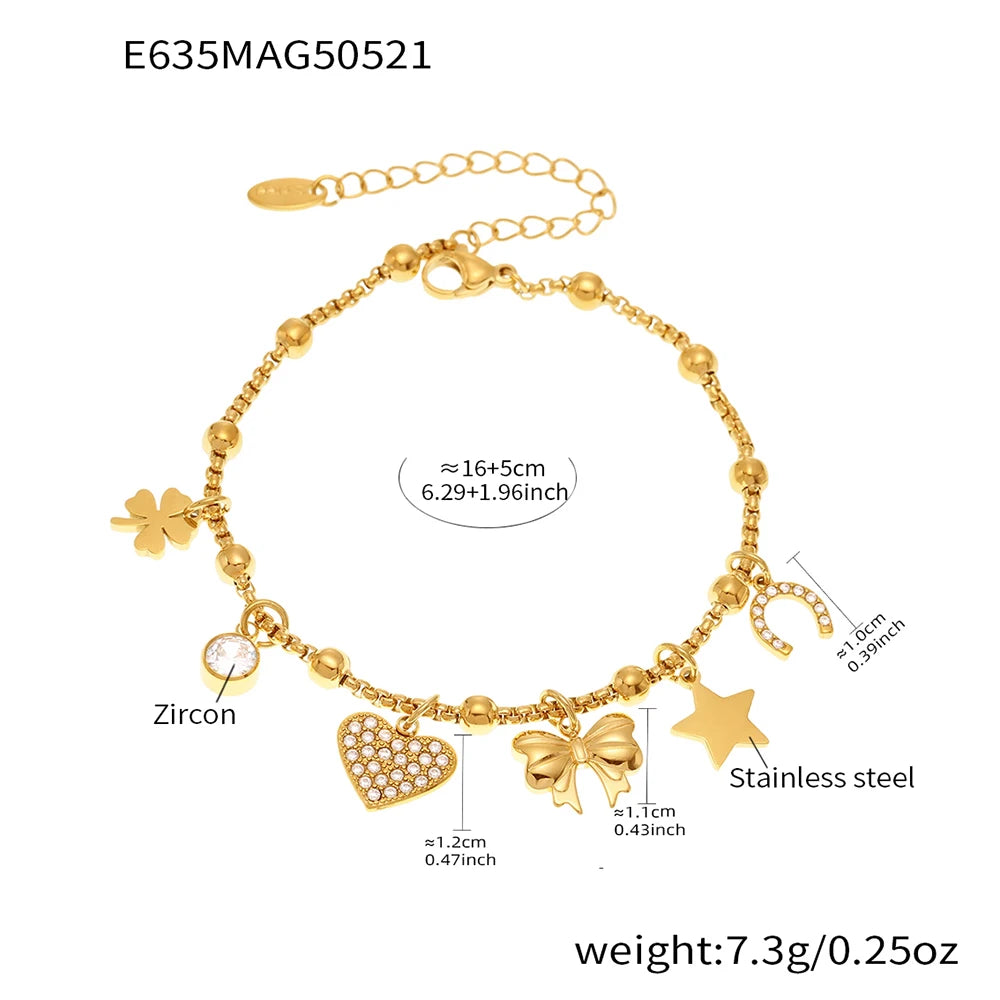 Ulvly Gold Plated Stainless Steel Charm Bracelet – Trendy Link Chain