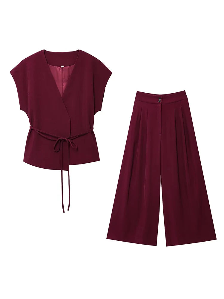 Ulvly Sleeveless Belted Suit Set