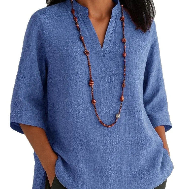 Ulvly V-Neck Linen-Blend Blouse