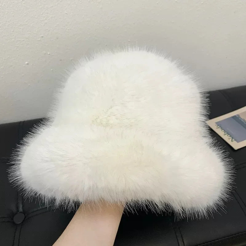 Ulvly Fluffy Faux Fur Bucket Hat