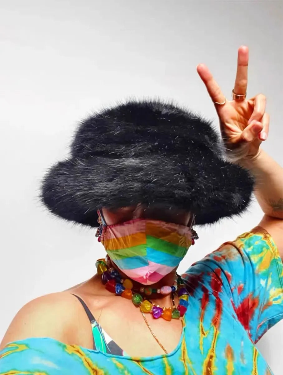 Ulvly Fluffy Faux Fur Bucket Hat