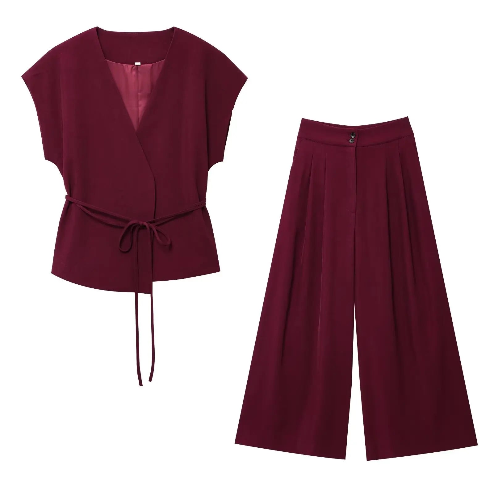 Ulvly Sleeveless Belted Suit Set