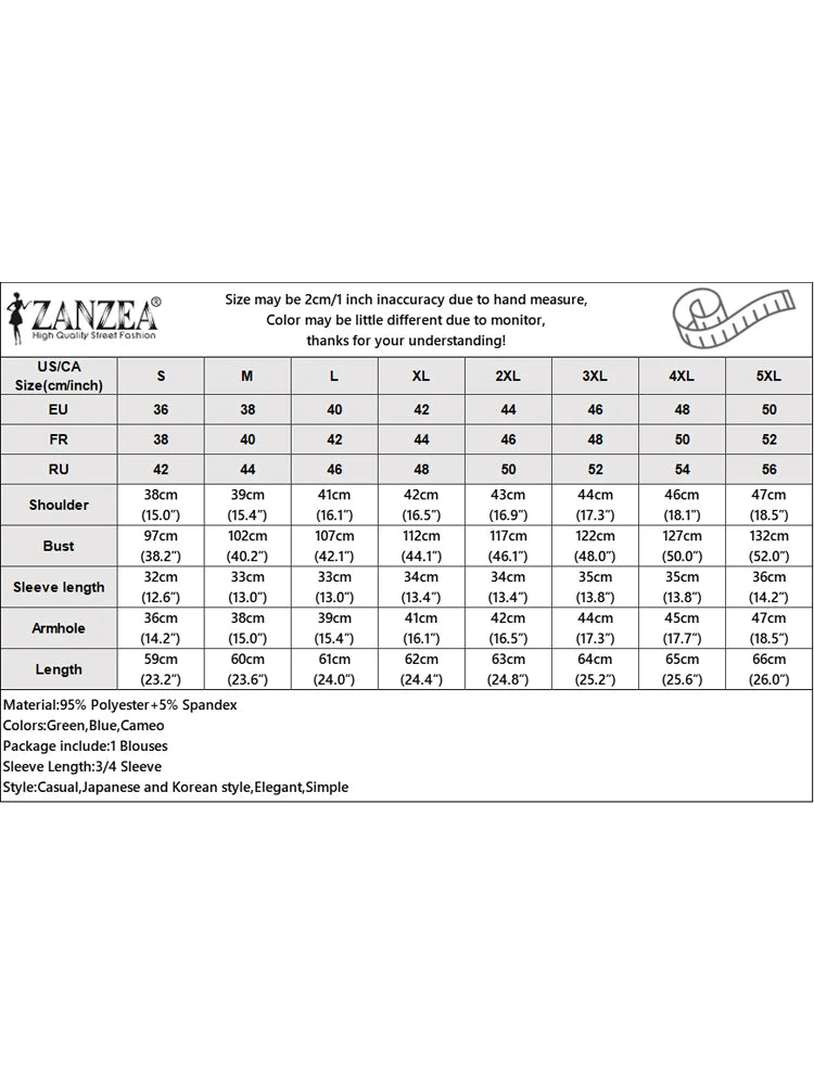 ZANZEA Women Solid Ruffle Blouse Vintage 3/4 Sleeve V-Neck Chemise 2024 Summer Office Chiffon Shirts Casual Loose Stitching Tops