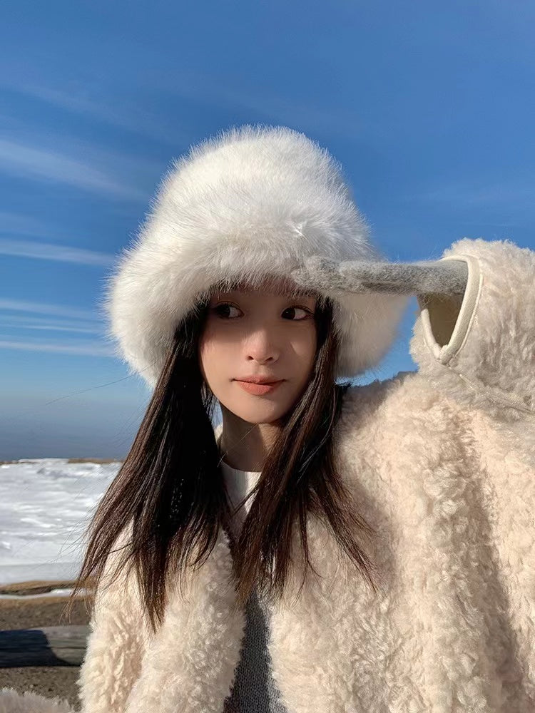 Ulvly Fluffy Faux Fur Bucket Hat
