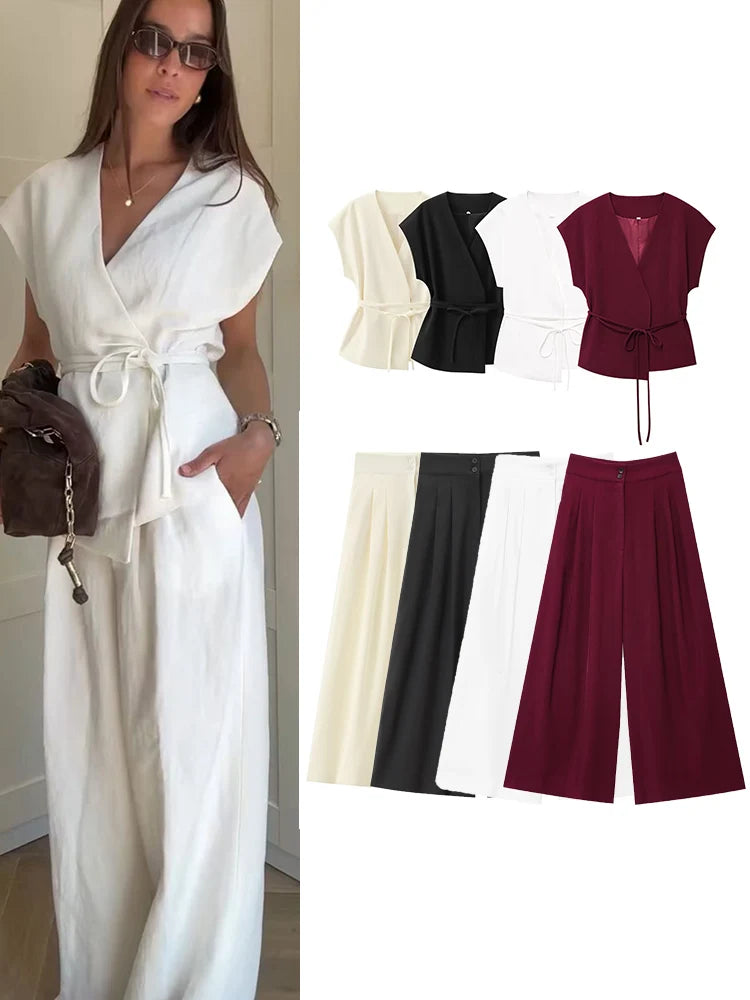 Ulvly Sleeveless Belted Suit Set