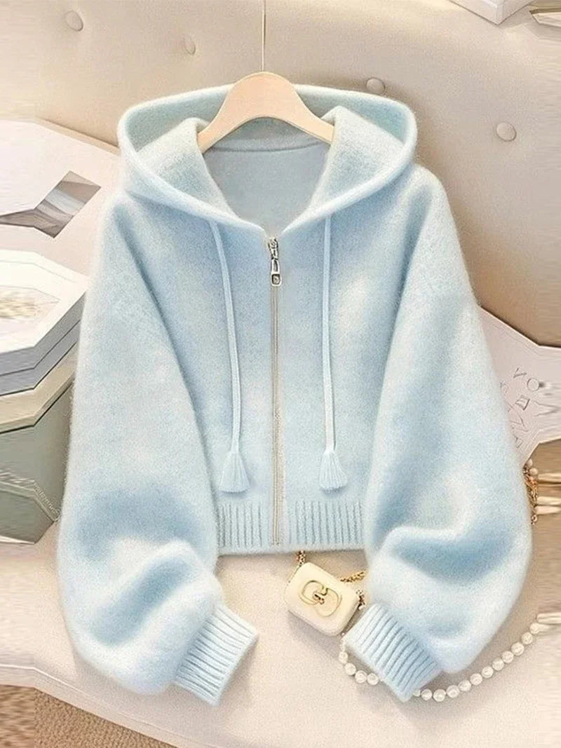 Ulvly Soft-Blue Knit Hoodie