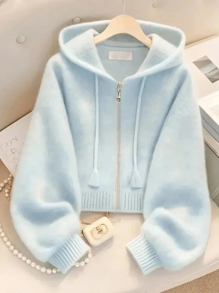 Ulvly Soft-Blue Knit Hoodie