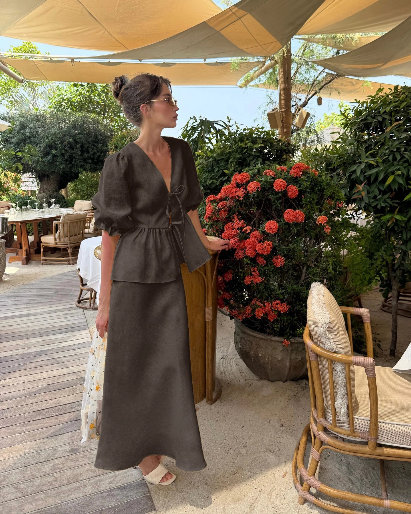 Ulvly Cotton Puff Sleeve &amp; Skirt Set