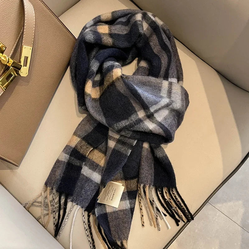 Ulvly Plaid Wool Tassel Scarf
