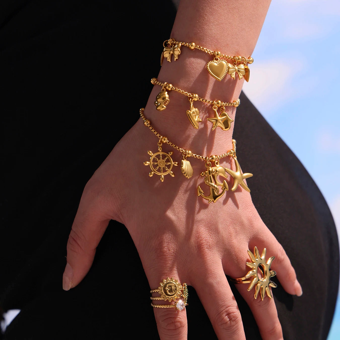 Ulvly Gold Plated Stainless Steel Charm Bracelet – Trendy Link Chain