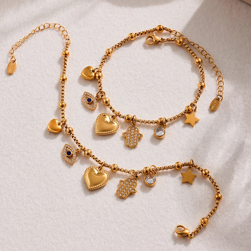 Ulvly Gold Plated Stainless Steel Charm Bracelet – Trendy Link Chain