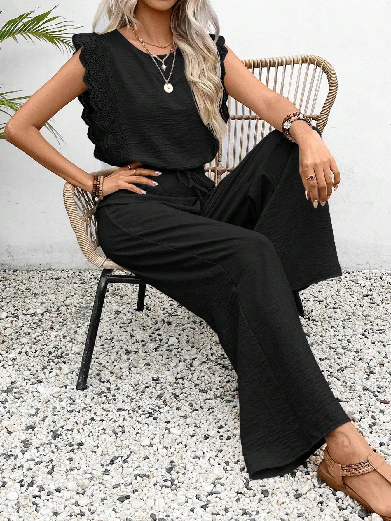 Ulvly Sleeveless O-Neck Suit Set