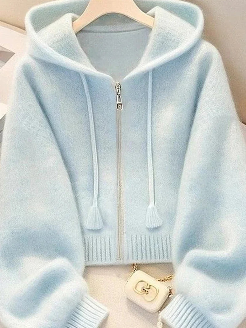 Ulvly Soft-Blue Knit Hoodie