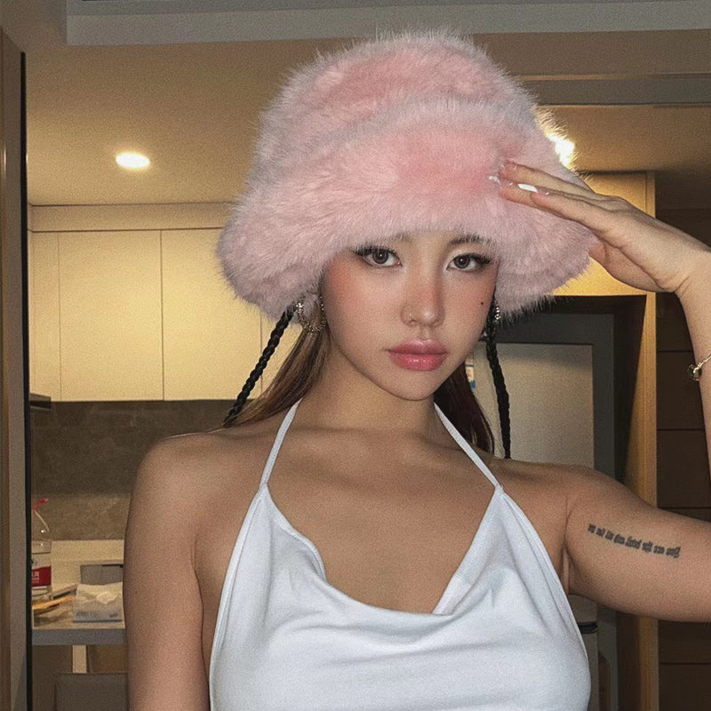 Ulvly Fluffy Faux Fur Bucket Hat