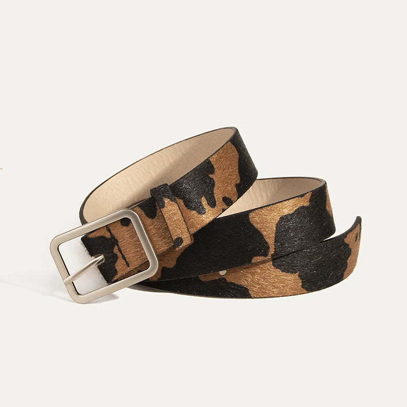 Ulvly Cow Print Faux Fur Belt
