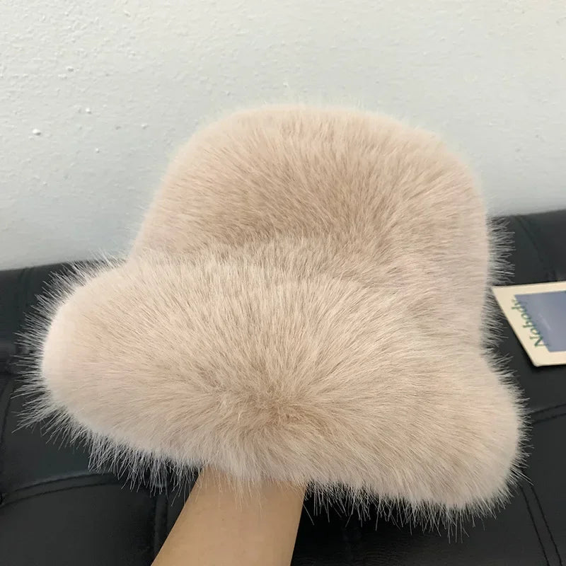 Ulvly Fluffy Faux Fur Bucket Hat