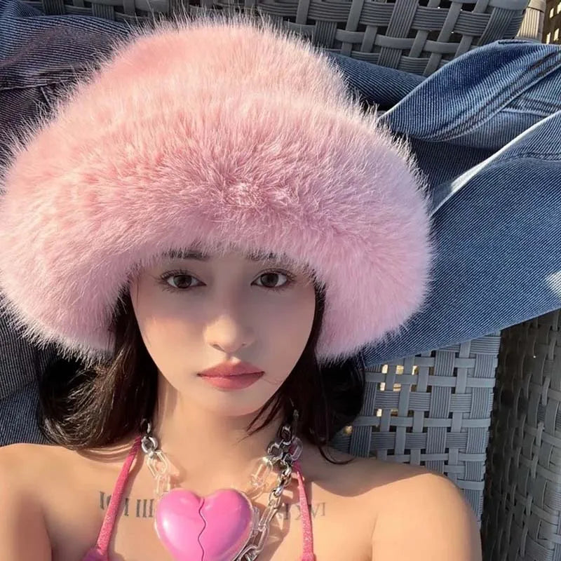 Ulvly Fluffy Faux Fur Bucket Hat