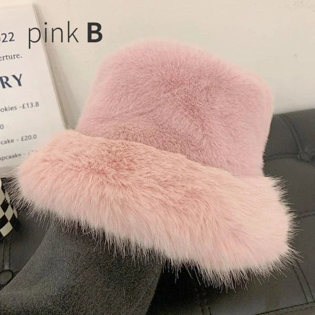 Ulvly Fluffy Faux Fur Bucket Hat